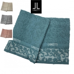 Set Asciugamano Con Ospite Lancetti  In Spugna Laquard Puro Cotone JFA24493