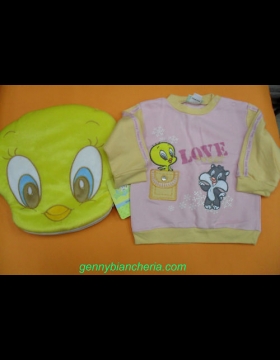 Nuovo FELPA TITTY + PELUCHE TITTY TG 4 ANNI ROSA SALMONE