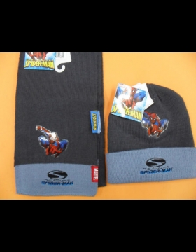 Nuovo CAPPELLO + SCIARPA SPIDERMAN GRIGIO E CELESTE