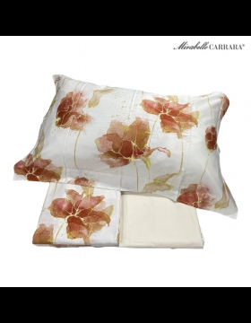 Completo Lenzuola Copriletto Mirabello Matrimoniale Lenzuolo Golden Flowers Cotto Bianco