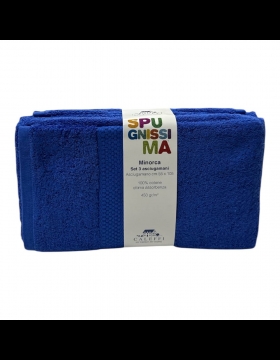 Asciugamano Caleffi In Cotone Minorca 3 Pezzi Blu Spugnissima Da 450 Grammi