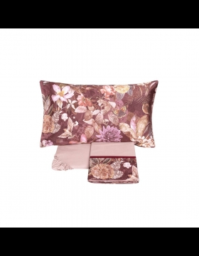 Nuovo Lenzuola Fazzini Protea Malva Matrimoniale Raso Di Cotone Made in Italy