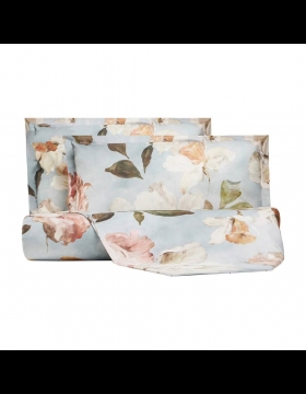 Nuovo Lenzuola Mirabello Vanity Flowers Azzurro Matrimoniale Lenzuolo Copriletto In Percalle
