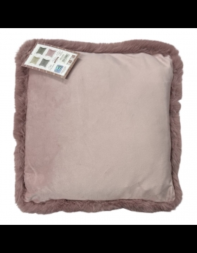 Nuovo Cuscino Arredo In Velluto Con Balza In Pelliccia Cm 40x40 Rosa