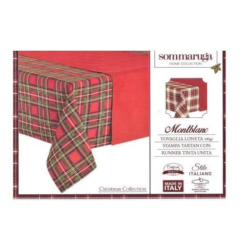 Tovaglia Natalizia Per 6 Montblanc Tartan Con Runner Tartan