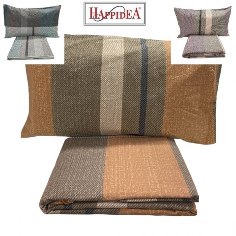 Parure Copripiumino Singola Flanella di Cotone Happidea Ciannamon Sacco 1 Federa