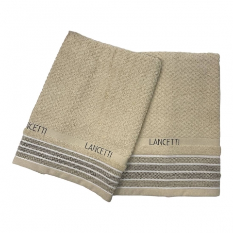 Set Asciugamano Con Ospite Lancetti  In Spugna Laquard Puro Cotone JFA23497