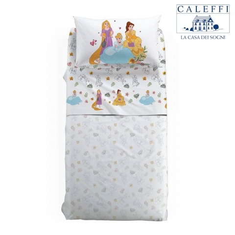 Completo Lenzuola Principesse Disney Caleffi Singola Princess Puro Cotone