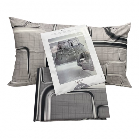 Set Copripiumino Parure Carrara Matrimoniale Asako Grey Percalle Puro Cotone