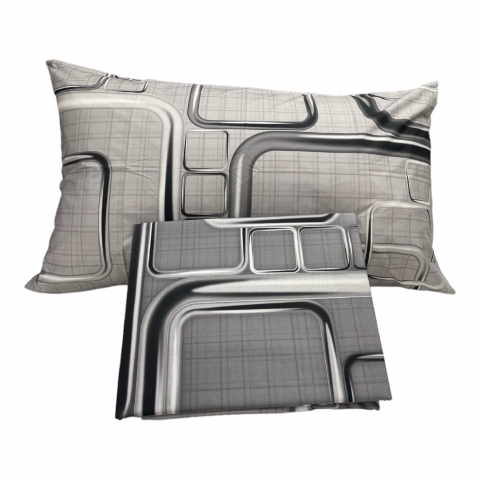 Set Copripiumino Parure Carrara Matrimoniale Asako Grey Percalle Puro Cotone