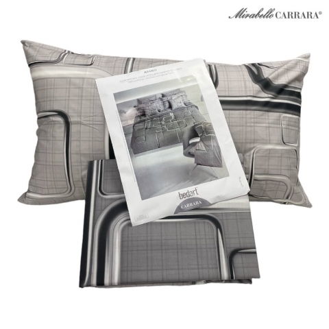 Set Copripiumino Parure Carrara Matrimoniale Asako Grey Percalle Puro Cotone
