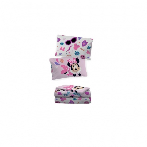 Nuovo Lenzuola Disney Singola Puro Cotone Minnie Colore Rosa