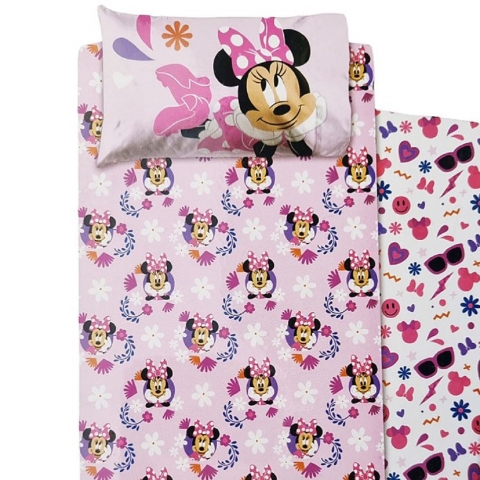 Nuovo Lenzuola Disney Singola Puro Cotone Minnie Colore Rosa