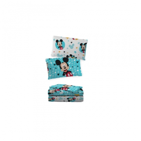 Completo Lenzuola Disney Singola Puro Cotone Topolino