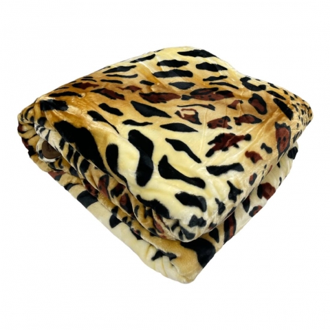 Coperta Matrimoniale Leopardata Super Royal Cimata Effetto Velluto  220X240