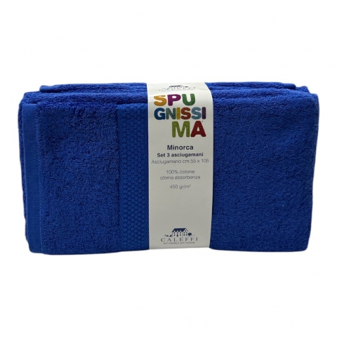 Asciugamano Caleffi In Cotone Minorca 3 Pezzi Blu Spugnissima Da 450 Grammi