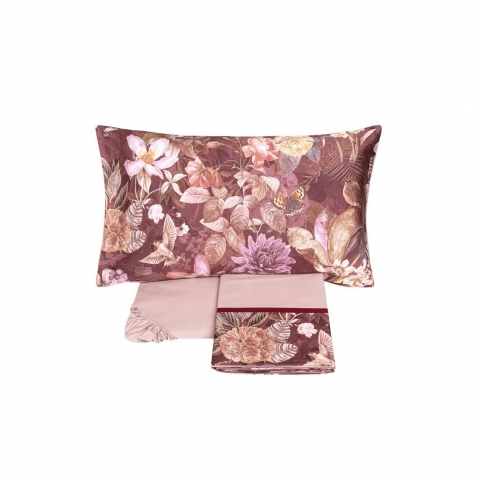 Nuovo Lenzuola Fazzini Protea Malva Matrimoniale Raso Di Cotone Made in Italy