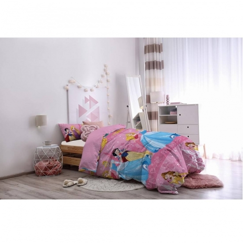 Nuovo Parure Copripiumino Singola Disney Principesse Puro Cotone