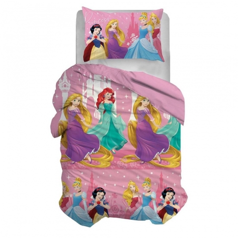 Nuovo Parure Copripiumino Singola Disney Principesse Puro Cotone
