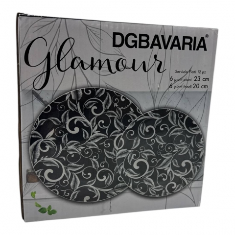 Nuovo Set Piatti Porcellana 12 Pezzi DGBavaria Glamour Decor Foglie Marrone