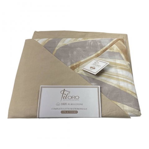 Lenzuola Matrimoniale Filoro Zoe Beige 4 Federe Angoli Max Puro Cotone
