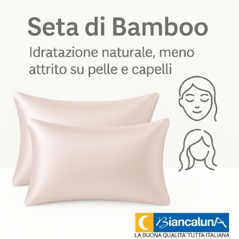 Nuovo Coppia Federe in Seta di Bamboo CLARA Anticrespo Antirughe Ipoallergeniche Traspiranti Eleganti e Morbide  Made in Italy (ROSA)