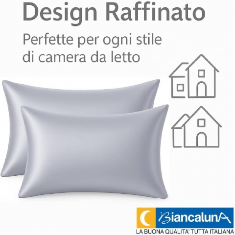 Nuovo Coppia Federe in Seta di Bamboo CLARA Anticrespo Antirughe Ipoallergeniche Traspiranti Eleganti e Morbide  Made in Italy (GRIGIO)