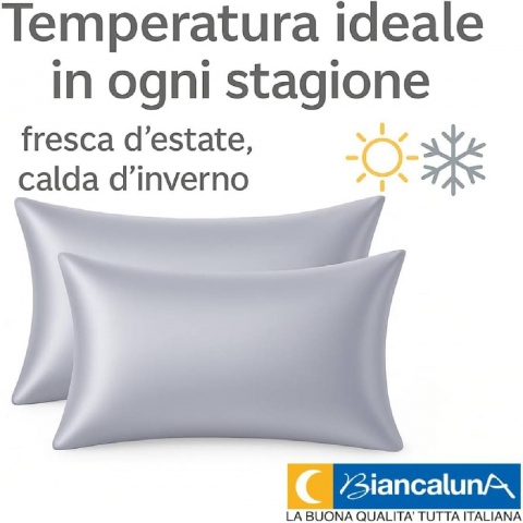 Nuovo Coppia Federe in Seta di Bamboo CLARA Anticrespo Antirughe Ipoallergeniche Traspiranti Eleganti e Morbide  Made in Italy (GRIGIO)