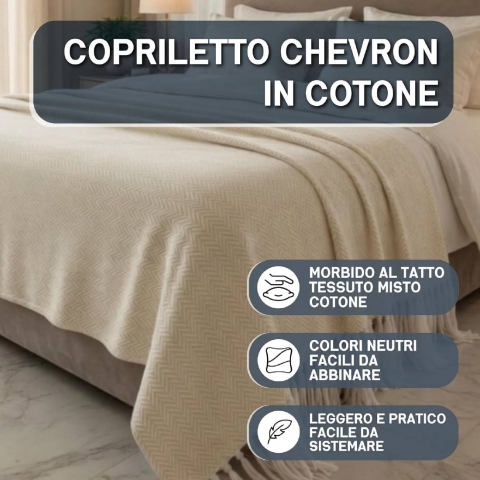 Nuovo Copriletto Matrimoniale Laura Blasi Chevron, Coperta Frange, Copridivano Panna