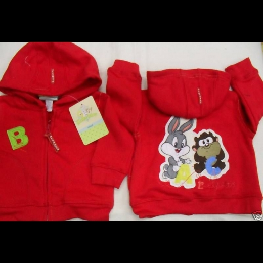 Nuovo FELPA CARDIGAN LOONEY TUNES CAPPUCCIO ROSSO TG. 6 MESI