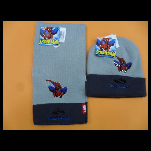 Nuovo CAPPELLO + SCIARPA SPIDERMAN CELESTE GRIGIO