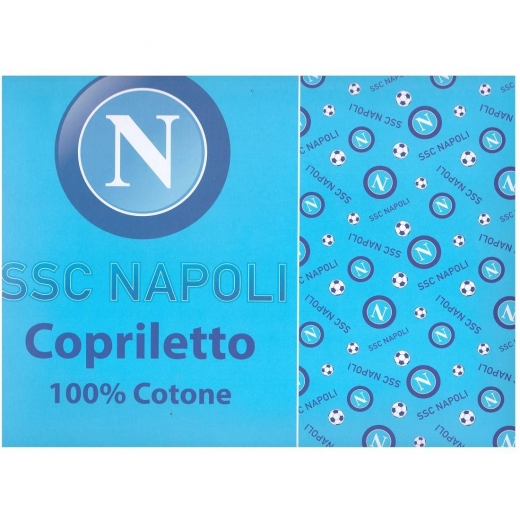 Nuovo Copriletto Singolo SSC Napoli Colore Azzurro Prodotto Ufficiale Puro Cotone