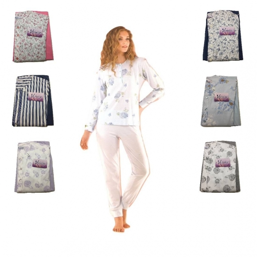 Nuovo Pigiama Donna Venere Lungo Articolo 7054 Puro Cotone