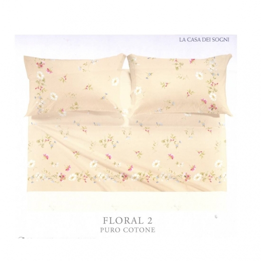 Completo Lenzuola Caleffi Matrimoniale Floral 2 Puro Cotone Completo
