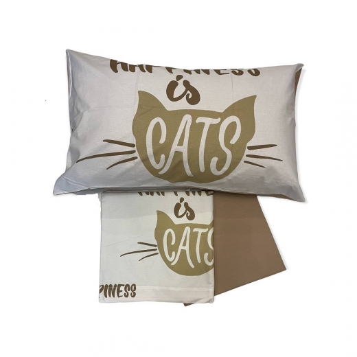 Parure Copripiumino Singolo Stampa Digitale Happidea Happiness Gatti New