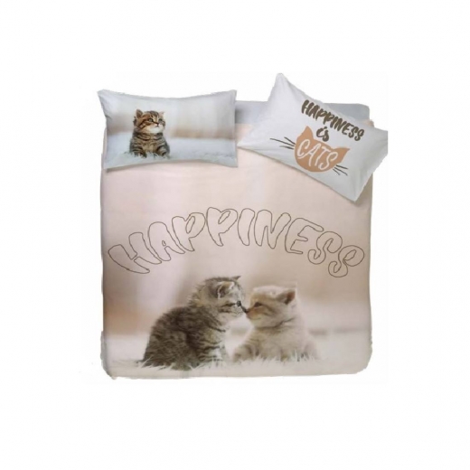 Completo Lenzuola Happidea Lenzuola Copriletto Matrimoniale Digitale Happiness Gatti