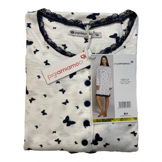 Nuovo Camicia Donna Pigiamiamoci Conformata Puro Cotone Manica Lunga 1653