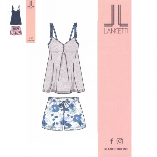 Nuovo Pigiama Donna Lancetti Bretelline LSW00052 Puro Cotone