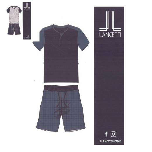 Nuovo Pigiama Uomo Corto Lancetti Puro Cotone LSM00072