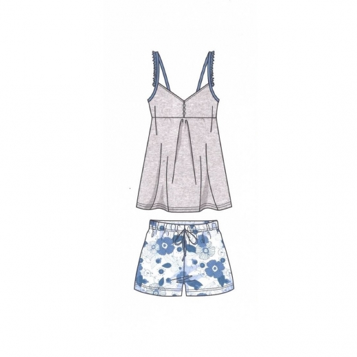 Nuovo Pigiama Donna Lancetti Bretelline LSW00052 Puro Cotone