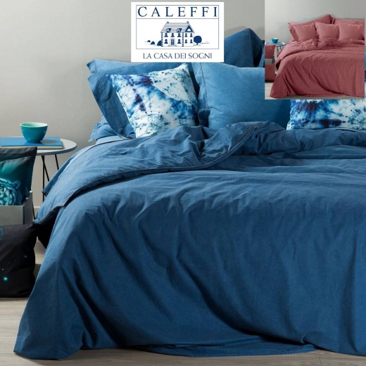 Completo Copripiumino Caleffi Matrimoniale Jeans Puro Cotone Completo