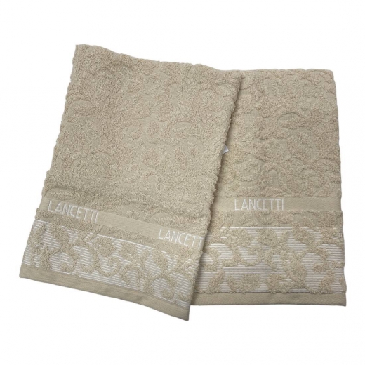 Set Asciugamano Con Ospite Lancetti  In Spugna Laquard Puro Cotone JFA24493