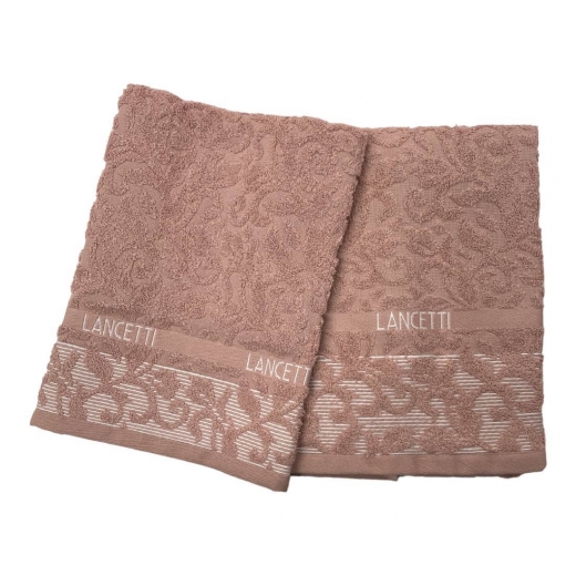 Set Asciugamano Con Ospite Lancetti  In Spugna Laquard Puro Cotone JFA24493