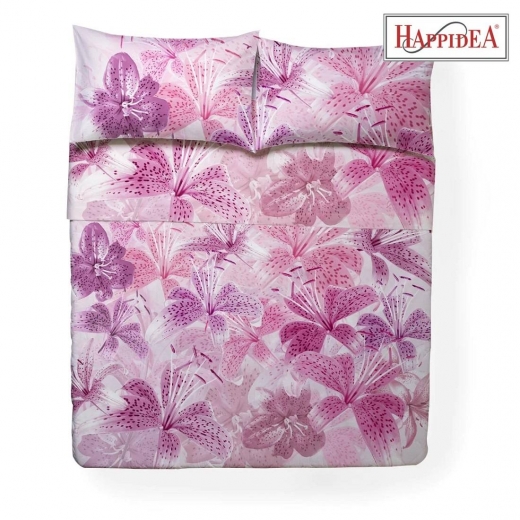 Completo Lenzuola Happidea Lenzuola Copriletto Matrimoniale Stampa Digitale Opale Rosa