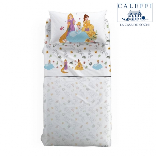 Completo Lenzuola Principesse Disney Caleffi Singola Princess Puro Cotone