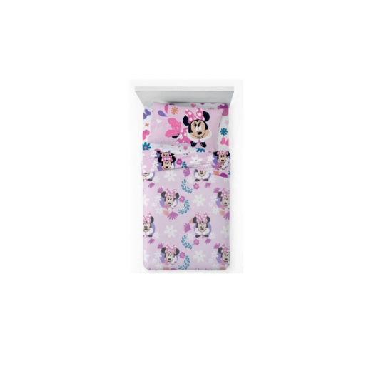 Nuovo Lenzuola Disney Singola Puro Cotone Minnie Colore Rosa