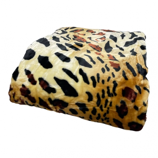 Coperta Matrimoniale Leopardata Super Royal Cimata Effetto Velluto  220X240