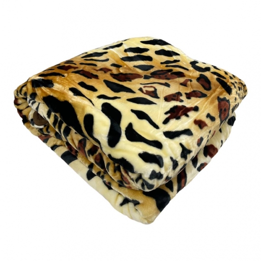 Coperta Matrimoniale Leopardata Super Royal Cimata Effetto Velluto  220X240