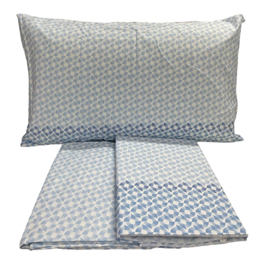 Completo Lenzuola Caleffi Singola Pagoda Azzurro Puro Cotone