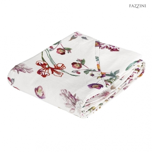 Copriletto Fazzini Matrimoniale Ricamo Malva In Puro Cotone Made in Italy